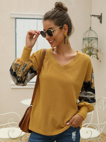 Chain Print Puff Sleeve Waffle Knit Jumper