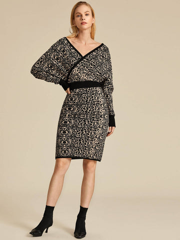 Leopard Print Batwing Sleeve Jumper Dress