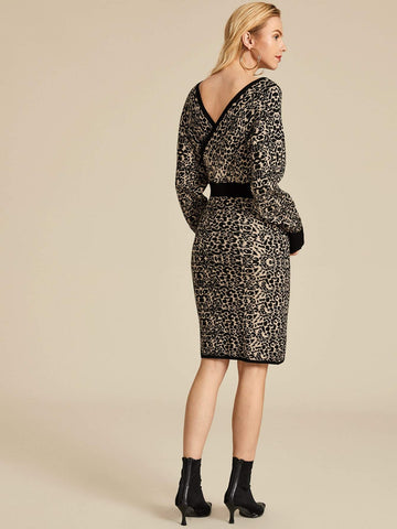 Leopard Print Batwing Sleeve Jumper Dress