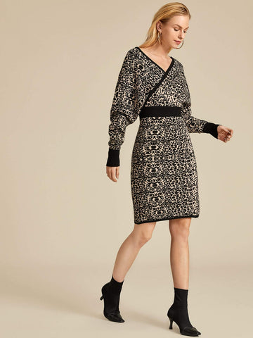 Leopard Print Batwing Sleeve Jumper Dress