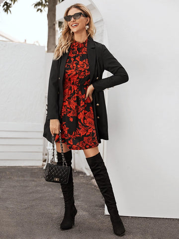 Floral Print Flounce Sleeve Dress