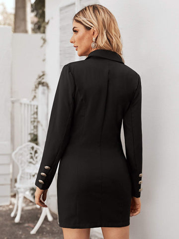 Solid Double Breasted Blazer Dress