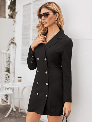 Solid Double Breasted Blazer Dress