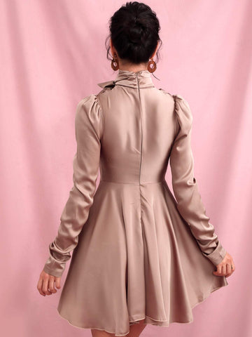 LOVE&LEMONADE Tie Neck Satin A-line Dress