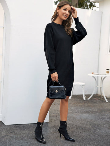 Solid Mock Neck Jumper Dress