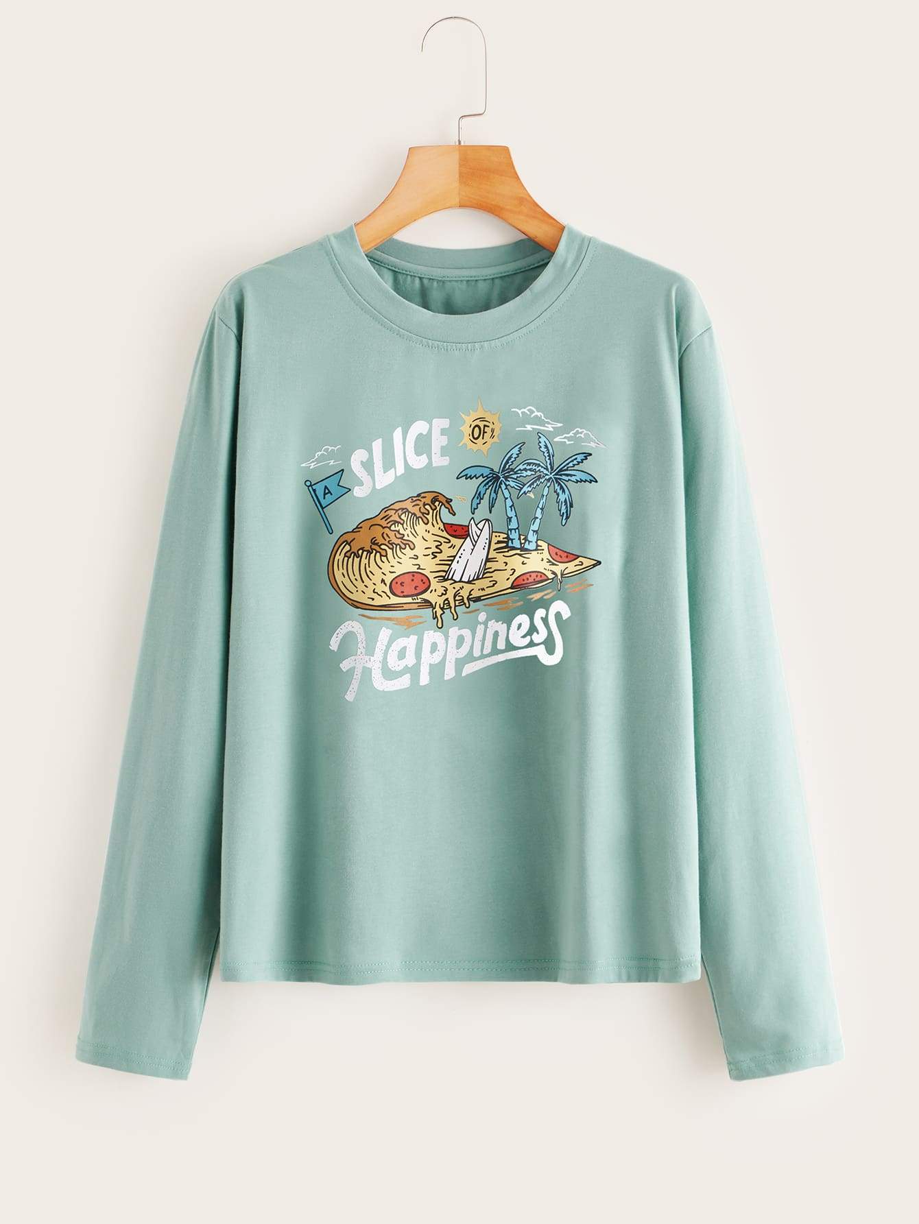 Letter & Cartoon Graphic Long Sleeve Tee