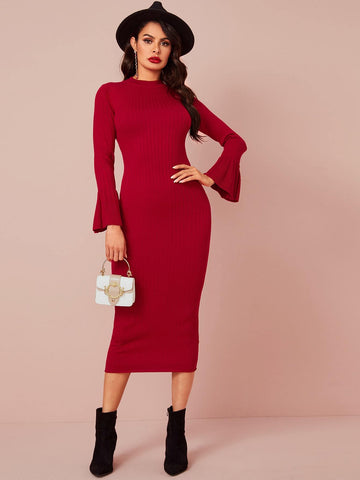 Solid Flounce Sleeve Jumper Dress
