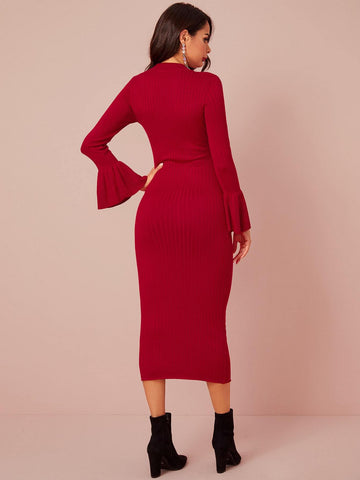 Solid Flounce Sleeve Jumper Dress