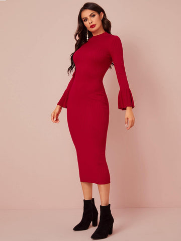 Solid Flounce Sleeve Jumper Dress