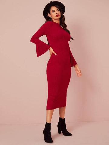 Solid Flounce Sleeve Jumper Dress