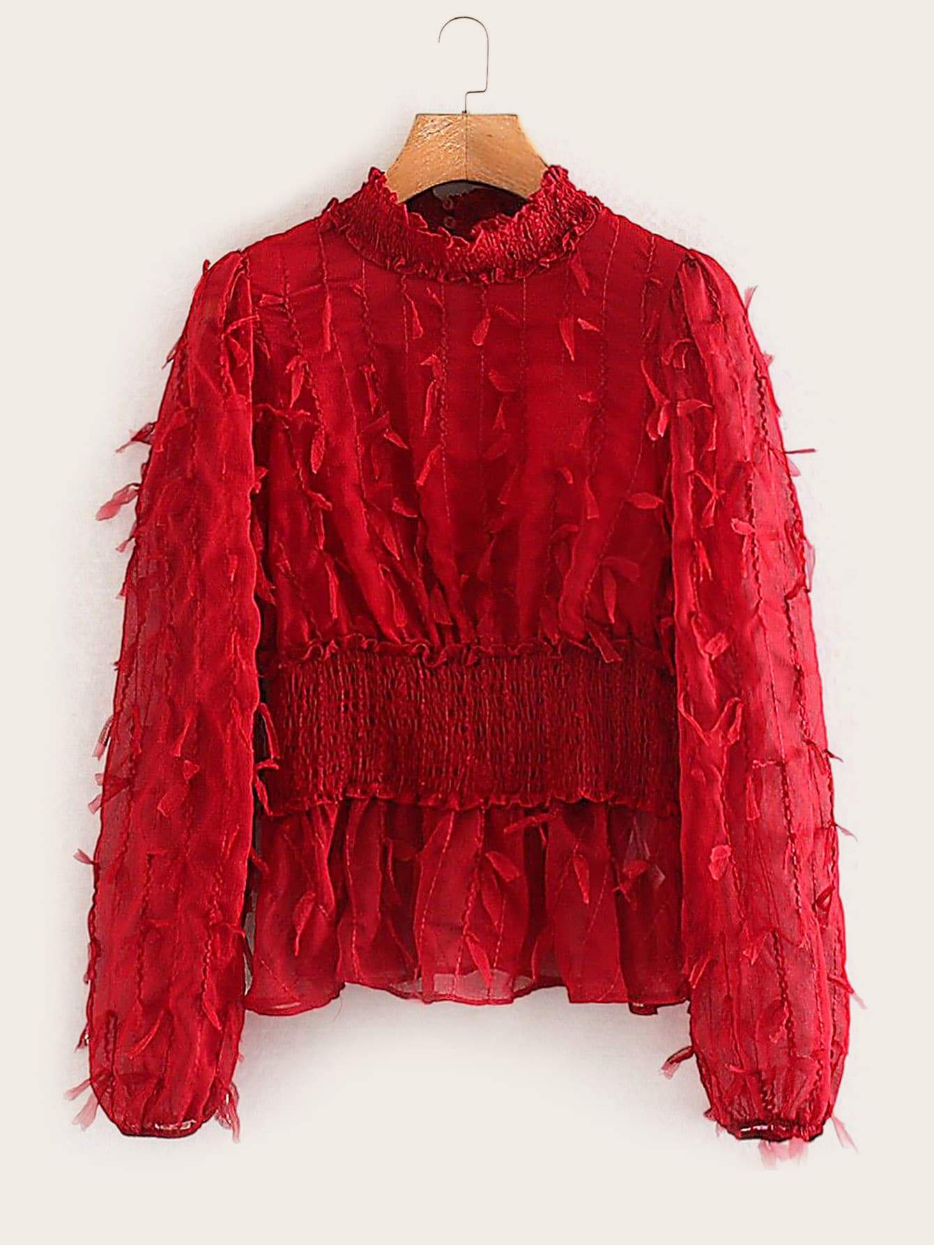 Keyhole Back Frill Shirred Peplum Top