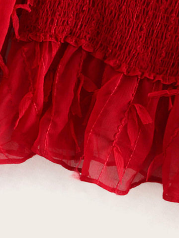 Keyhole Back Frill Shirred Peplum Top