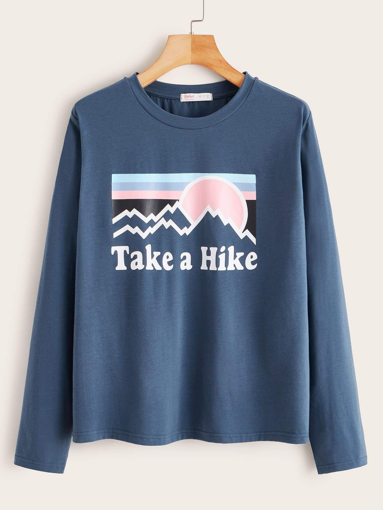 Letter & Graphic Print Long Sleeve Tee
