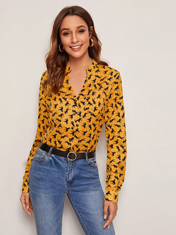 Allover Horse Print Single Pocket Blouse