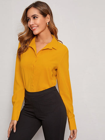 Solid Button Front Shirt