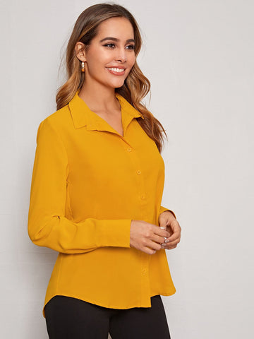 Solid Button Front Shirt