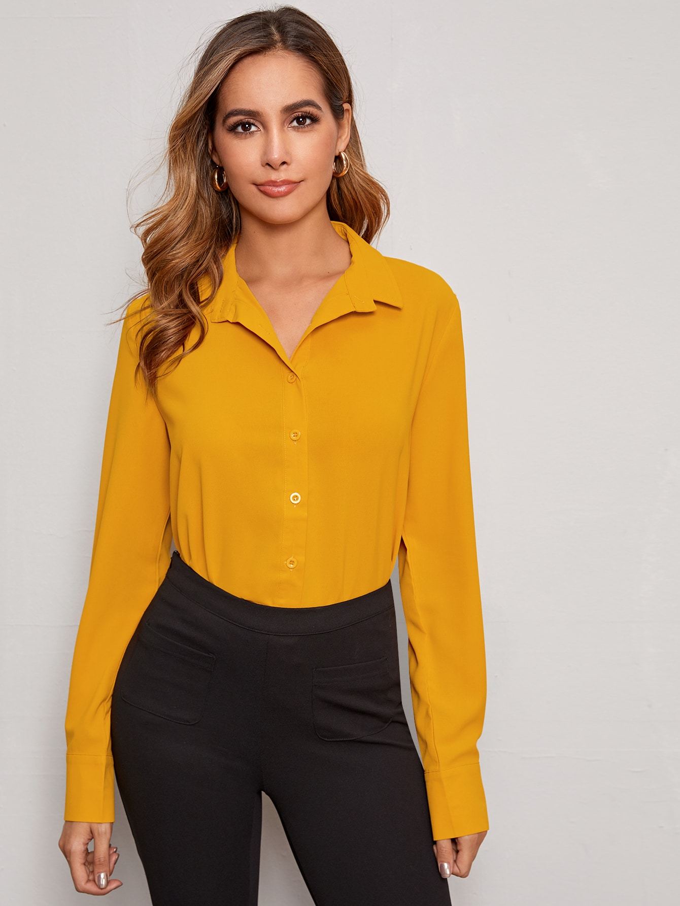 Solid Button Front Shirt