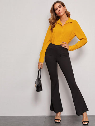 Solid Button Front Shirt
