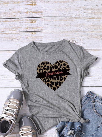 Leopard Heart & Letter Graphic Tee