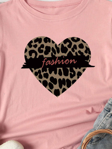 Leopard Heart & Letter Graphic Tee