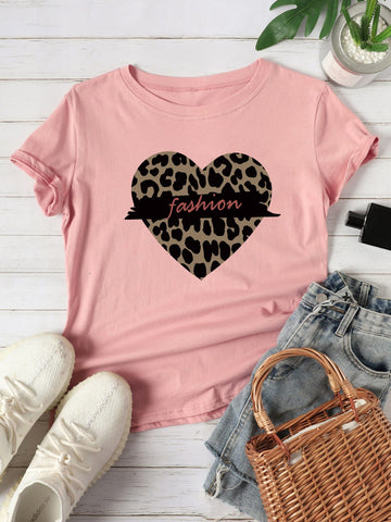 Leopard Heart & Letter Graphic Tee