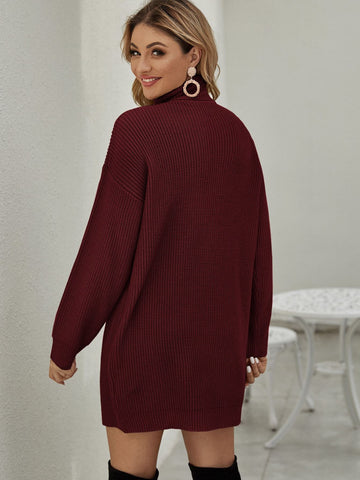 Drop Shoulder Turtleneck Jumper Dress Without Belt