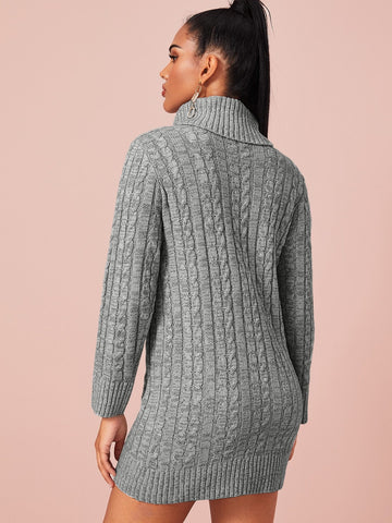 Turtleneck Cable Knit Bodycon Jumper Dress