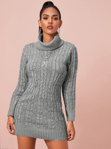 Turtleneck Cable Knit Bodycon Jumper Dress