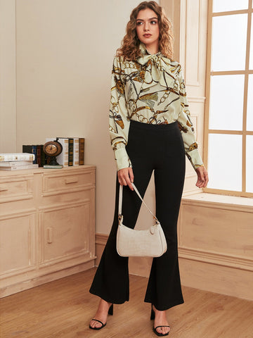 Chain Print Tie Neck Blouse