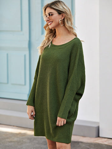 Solid Batwing Sleeve Jumper Dress