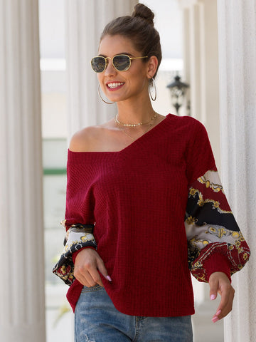 Chain Print Puff Sleeve Waffle Knit Jumper