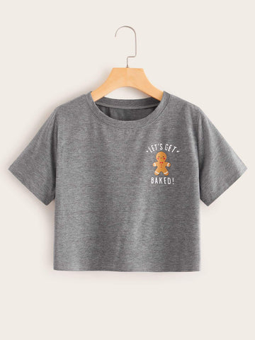 Christmas Gingerbread Print Crop Tee