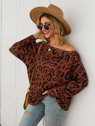 Drop Shoulder Leopard Print Tee