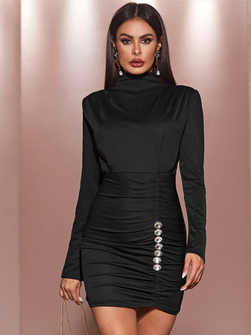 High Neck Rhinestone Detail Bodycon Dress