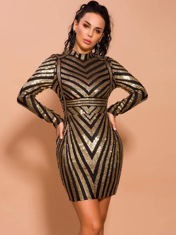 Missord Mock Neck Geo Sequin Bodycon Dress