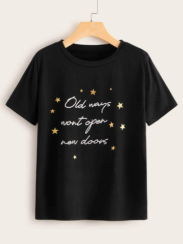 Star And Slogan Graphic Tee