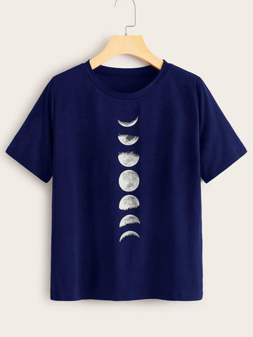 Moon Print Round Neck Tee