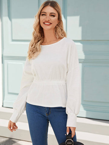 Drop Shoulder Gathered Waist Tee