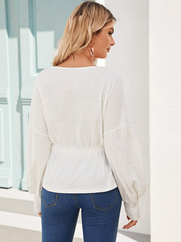 Drop Shoulder Gathered Waist Tee
