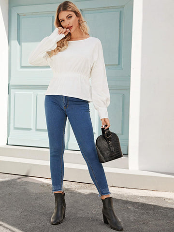 Drop Shoulder Gathered Waist Tee