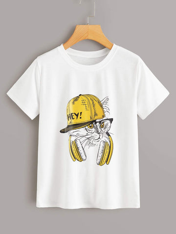 Cartoon Graphic Round Neck Tee