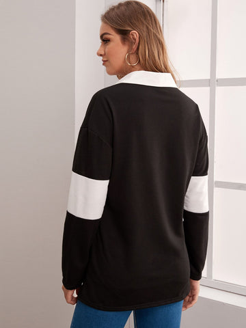 Colour-Block Half Placket Tee