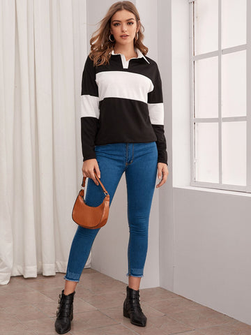 Colour-Block Half Placket Tee