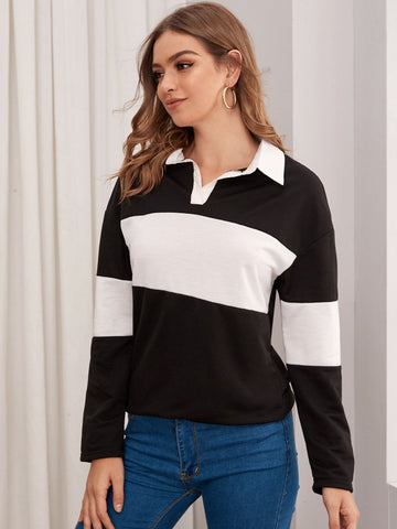 Colour-Block Half Placket Tee