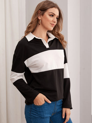 Colour-Block Half Placket Tee