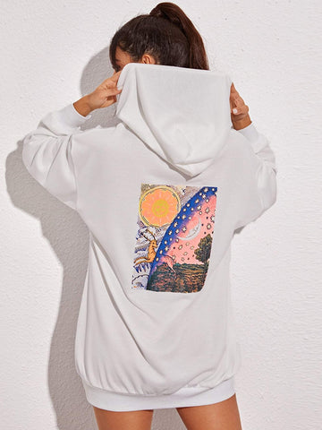 Galaxy Print Drop Shoulder Hoodie Dress