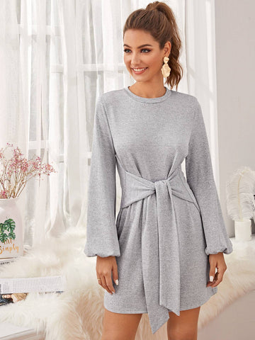 Bishop Sleeve Knot Front Jumper Dress