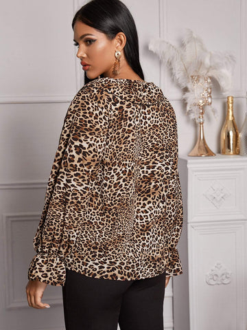 Leopard Print Ruffle Trim Blouse