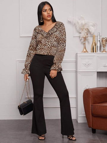 Leopard Print Ruffle Trim Blouse