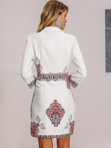 Glamaker Lapel Collar Double Breasted Tribal Print Blazer Dress